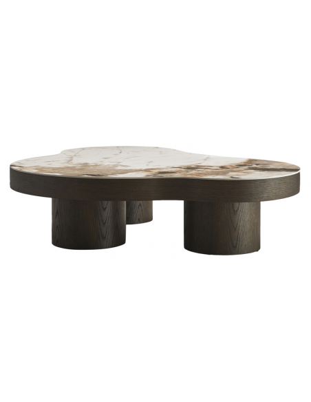 organisk sofabord brun træ design marmor keramik