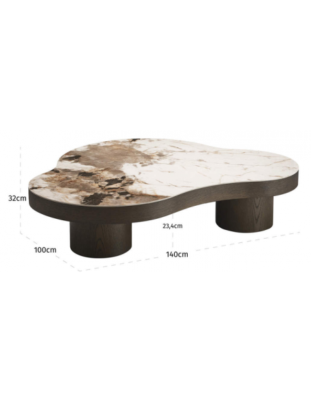 organisk sofabord brun træ design marmor keramik