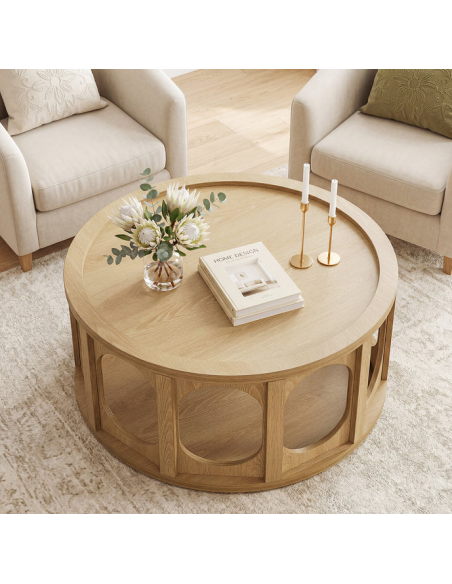 sofabord træ moderne design indretning opbevaring hylde rundt