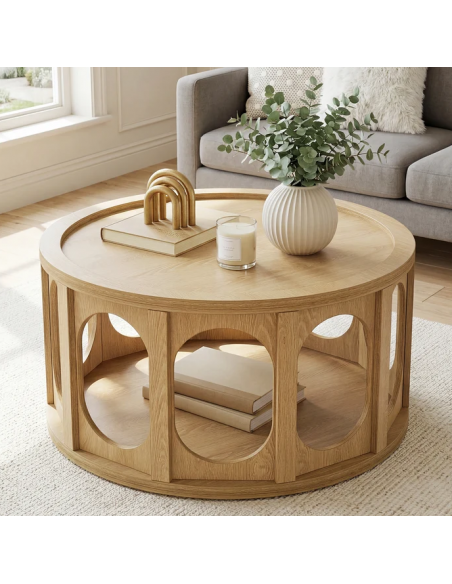 sofabord træ moderne design indretning opbevaring hylde rundt