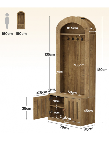 Garderobe skoskab træ billigt entre eg natur