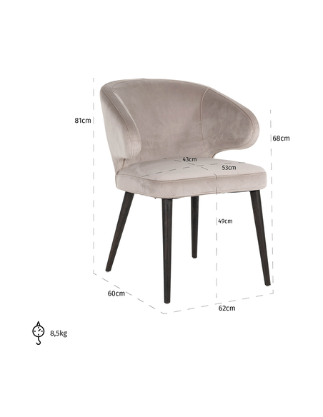 Spisebordsstol med armlæn velour richmond interiors