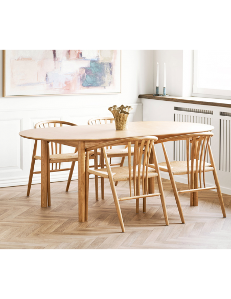 Spisebordsstol med armlæn træ stof nordisk skandinavisk dansk design eg egetræ