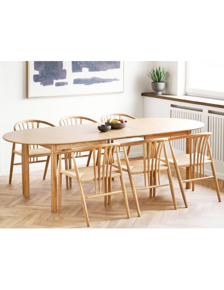 Spisebordsstol med armlæn træ stof nordisk skandinavisk dansk design eg egetræ
