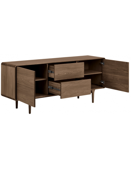 skænk træ egetræ massiv brun mørkebrun design retro nordisk dansk skuffer skabe