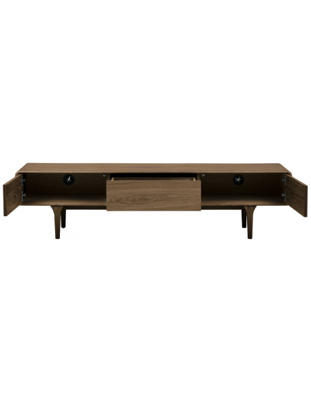 tvbordet træ egetræ massiv brun mørkebrun design retro nordisk dansk skuffer skabe