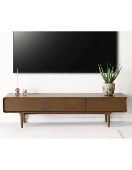 tvbordet træ egetræ massiv brun mørkebrun design retro nordisk dansk skuffer skabe