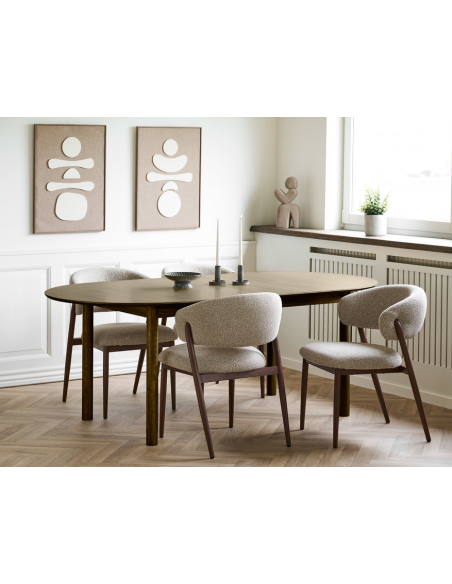 ovalt spisebord udtræk tillægsplader moderne design dansk sten træ stuebord