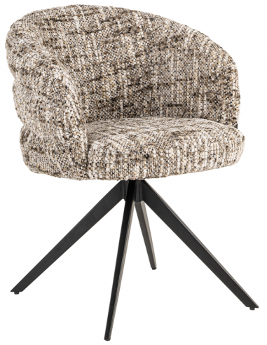 SERENITY Spisebordsstol med armlæn og drejefod i metal og polyester H80 cm - Sort/Meleret brun
