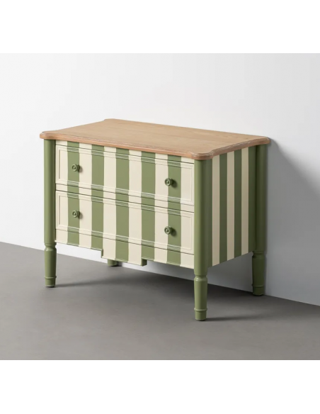 kommode stribet creme grøn træ design soveværelse