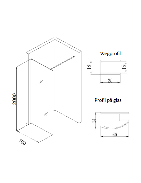 brusevæg moderne badeværelse brusehjørne glas krom