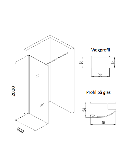 brusevæg moderne badeværelse brusehjørne glas krom