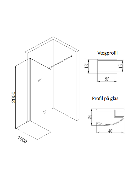 brusevæg moderne badeværelse brusehjørne glas krom