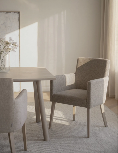 spisebordsstol med armlæn stof beige moderne design stue