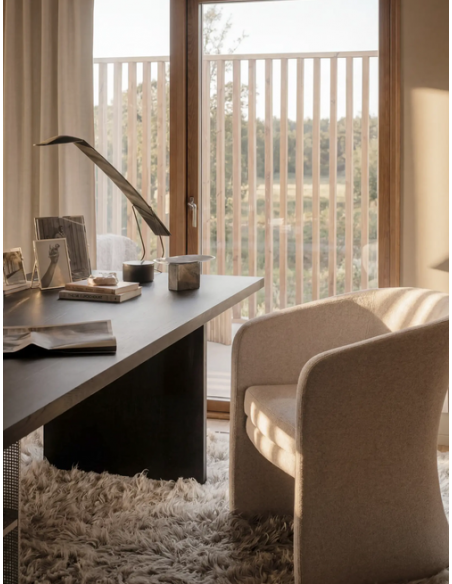 spisebordsstol med armlæn stof beige moderne design stue