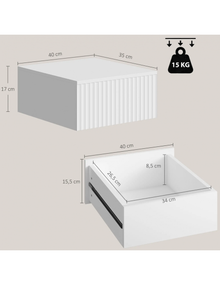 væghængt sengebord natbord hvid soveværelse billig skuffe