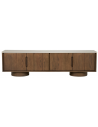 LEANDRO Tvbord i egetræsfinér og keramik B180 cm - Brun/Beige marmor