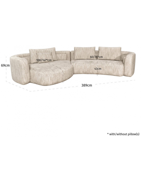 sofa stof moderne design natur beige stor bred flyder luksus hjørnesofa buet