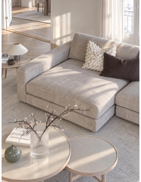 chaiselongsofa i beige stof komfortabel design flydersofa sofa moderne chaiselong modulsofa