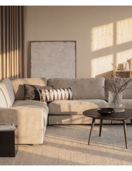 hjørnesofa i beige stof komfortabel design flydersofa sofa moderne modulsofa