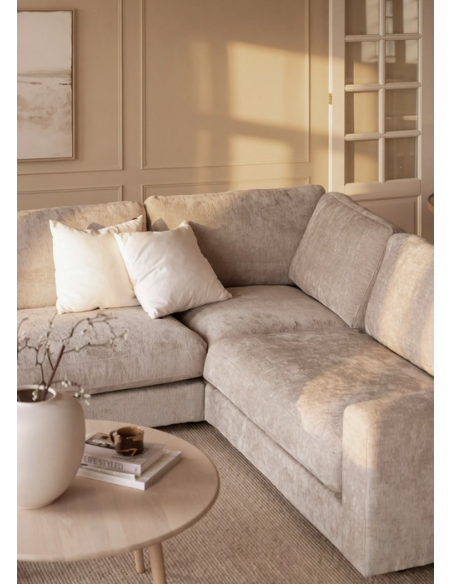 hjørnesofa i beige stof komfortabel design flydersofa sofa moderne modulsofa