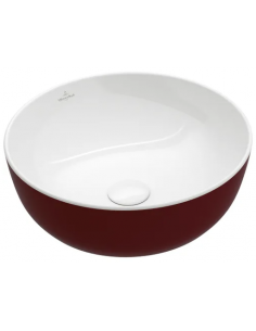 rund håndvask rød vask bordmonteret bordplade keramik porcelæn