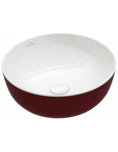 rund håndvask rød vask bordmonteret bordplade keramik porcelæn