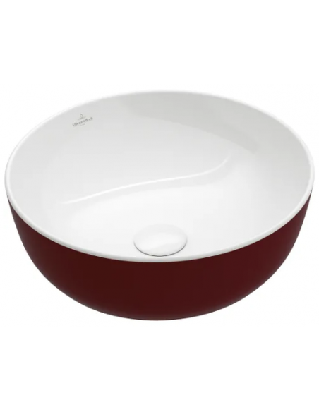 rund håndvask rød vask bordmonteret bordplade keramik porcelæn