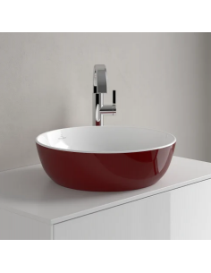 rund håndvask rød vask bordmonteret bordplade keramik porcelæn 2