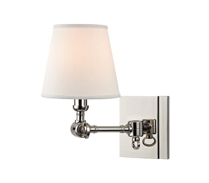 Hillsdale Væglampe i stål og linned H25,5 cm 1 x E14 - Poleret nikkel/Hvid