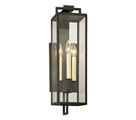 Se Beckham Væglampe i jern og glas H54,6 cm 3 x E14 - Antik sort/Klar hos Lepong.dk