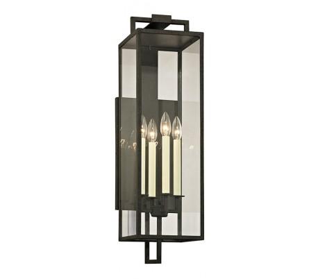 Se Beckham Væglampe i jern og glas H72,4 cm 4 x E14 - Antik sort/Klar hos Lepong.dk