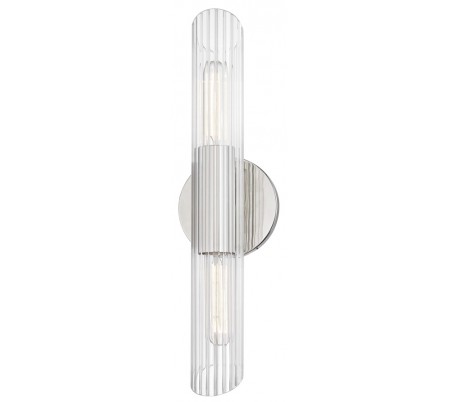 Se Cecily Væglampe i stål og glas H43,8 cm 2 x E27 - Poleret nikkel/Klar hos Lepong.dk