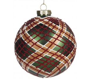 Tartan julekugle i glas Ø10 cm