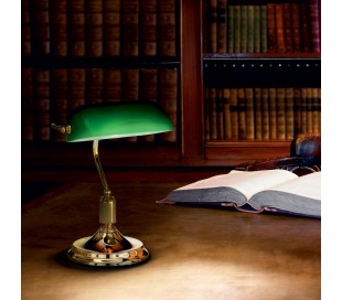 Bordlampe i metal og glas messing grøn 2