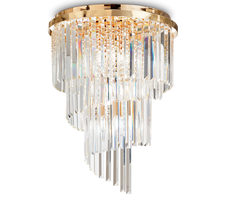 Se CARLTON Loftlampe i glas og metal Ø50 cm 12 x E14 - Guld/Klar hos Lepong.dk