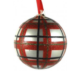 Julekugle i glas Ø12 cm - Rød tartan