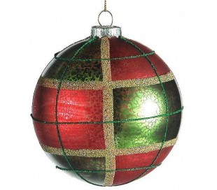 Julekugle i glas Ø8 cm - Tartan