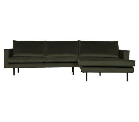 Sofa med højrevendt chaiselong i velour 300 x 155 cm - Lysegrå