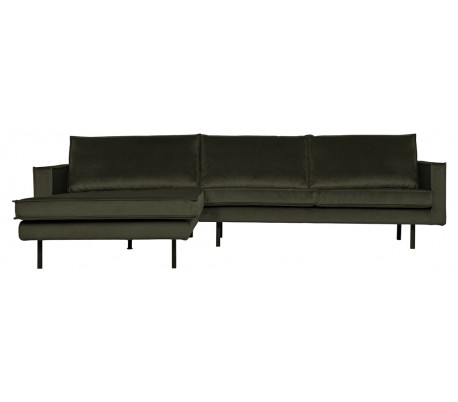 Sofa med højrevendt chaiselong i velour 300 x 155 cm - Mørkegrøn