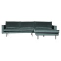 Sofa med højrevendt chaiselong i velour 300 x 155 cm - Mørkeblå