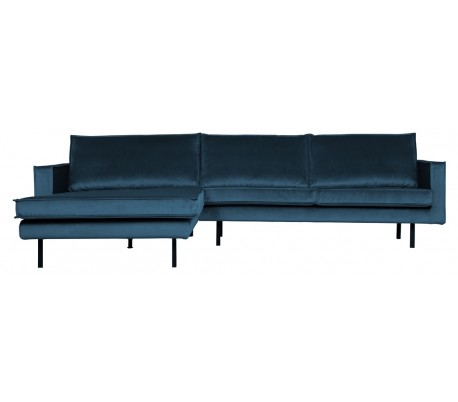 Sofa med højrevendt chaiselong i velour 300 x 155 cm - Blå