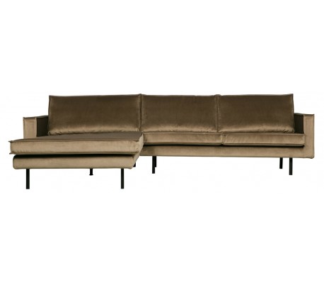 Sofa med højrevendt chaiselong i velour 300 x 155 cm - Taupe