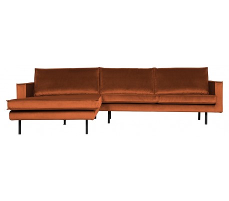 Sofa med højrevendt chaiselong i velour 300 x 155 cm - Rust