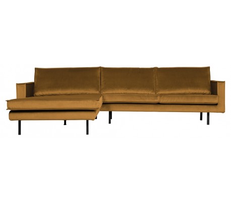 Sofa med højrevendt chaiselong i velour 300 x 155 cm - Okker