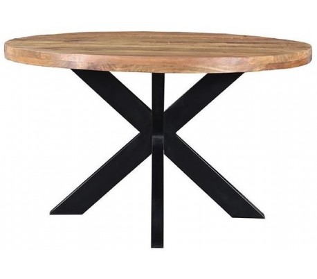 Rundt spisebord i metal og mangotræ Ø140 cm - Sort/Rustik natur
