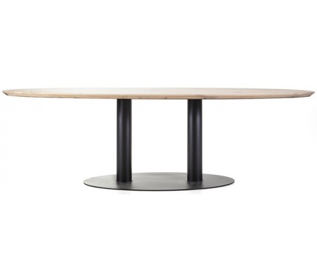 Ovalt spisebord i egetræ og metal 240 x 110 cm - Sort/Natur